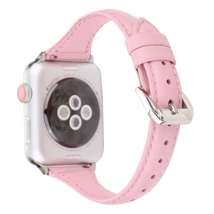 Simple Fashion Genuine Leather T Type Watch Band for Apple Watch Series 3 & 2 & 1 42mm(Pink) - Watch Bands by buy2fix | Online Shopping UK | buy2fix