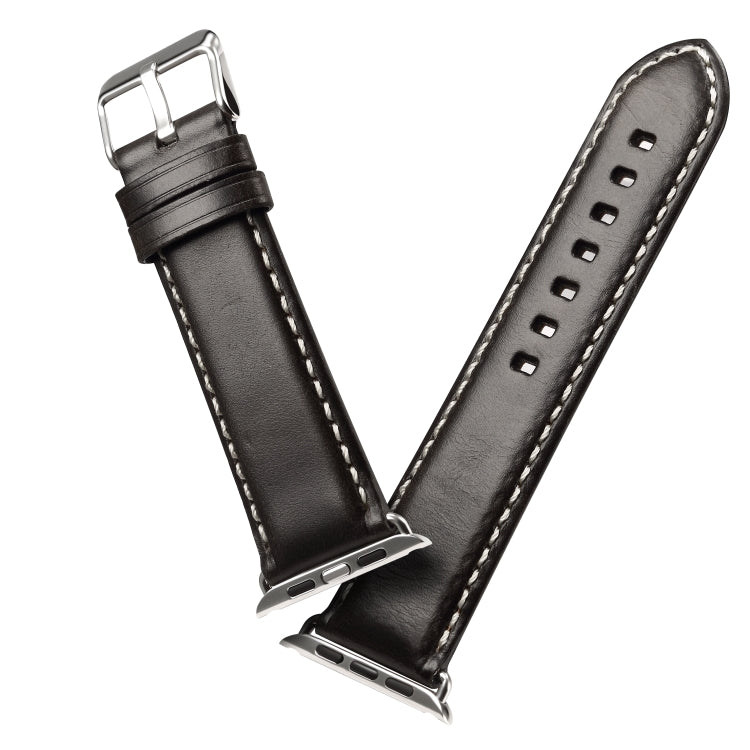 Denior Oil Wax Retro Watch Leather Watch Band for Apple Watch Series 10 42mm / 9&8&7 41mm / SE 3&SE 2&6&SE&5&4 40mm / 3&2&1 38mm (Black) - Watch Bands by Denior | Online Shopping UK | buy2fix