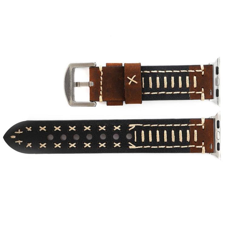 For Apple Watch Series 9&8&7 41mm / SE 3&SE 2&6&SE&5&4 40mm / 3&2&1 38mm Manual Line Pattern Genuine Leather Wrist Watch Band(Coffee) - Watch Bands by buy2fix | Online Shopping UK | buy2fix