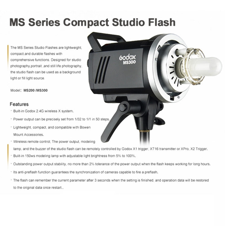 Godox MS300 Studio Flash Light 300Ws Bowens Mount Studio Speedlight (AU Plug) - Shoe Mount Flashes by Godox | Online Shopping UK | buy2fix
