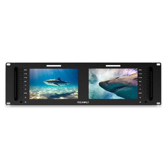 FEELWORLD D71 PLUS-H Dual 7 inch 3RU Rackmount Monitor 4K HDMI 1920 x 1200 IPS Monitor (US Plug) - On-camera Monitors by FEELWORLD | Online Shopping UK | buy2fix