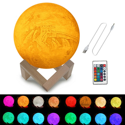 Customized 16-colors 3D Print Lamp USB Charging Energy-saving LED Night Light with Remote Control & Wooden Holder Base, Diameter:20cm - Night Lights by buy2fix | Online Shopping UK | buy2fix