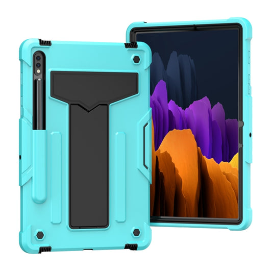 For Samsung Galaxy Tab S8 / Galaxy Tab S7 T870 / T875 T-shaped Bracket Contrast Color Shockproof PC + Silicone Protective Case(Mint Green+Black) - Galaxy Tab S8 Cases by buy2fix | Online Shopping UK | buy2fix