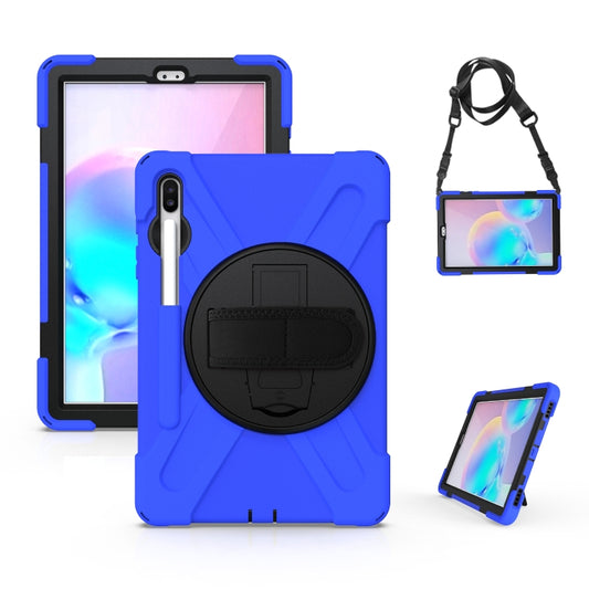 For Samsung Galaxy Tab S6 10.5 inch T860 / T865 Shockproof Colorful Silicone + PC Protective Case with Holder & Shoulder Strap & Hand Strap & Pen Slot(Blue) - Tab S6 10.5 T860 / T865 by buy2fix | Online Shopping UK | buy2fix