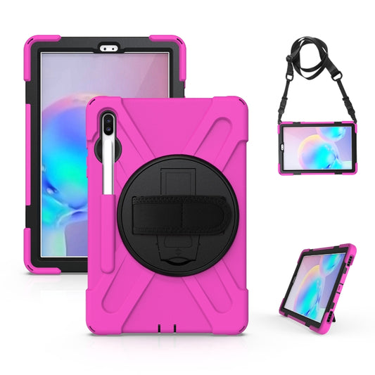 For Samsung Galaxy Tab S6 10.5 inch T860 / T865 Shockproof Colorful Silicone + PC Protective Case with Holder & Shoulder Strap & Hand Strap & Pen Slot(Rose Red) - Tab S6 10.5 T860 / T865 by buy2fix | Online Shopping UK | buy2fix