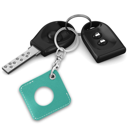 Square PU Leather Case Shockproof Anti-scratch Protective Cover with Keychain Ring Loop For AirTag(Lake Green) - Key Chain Series by MOMAX | Online Shopping UK | buy2fix