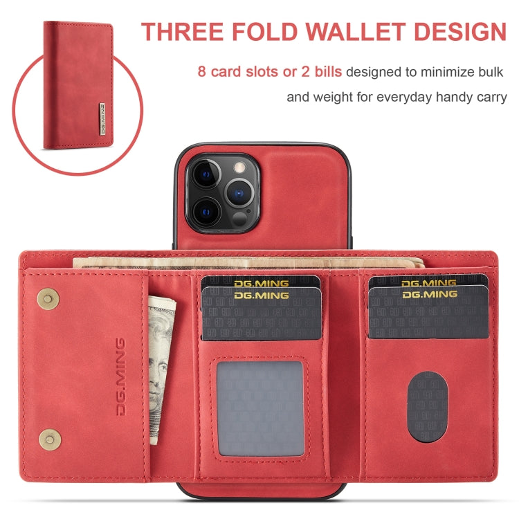 For iPhone 12 Pro Max DG.MING M1 Series 3-Fold Multi Card Wallet + Magnetic Back Cover Shockproof Case with Holder Function(Red) - iPhone 12 Pro Max Cases by DG.MING | Online Shopping UK | buy2fix