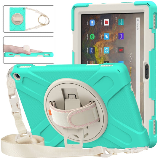 For Amazon Kindle Fire HD 10 2021 Silicone + PC Protective Case with Holder & Shoulder Strap(Mint Green) - Amazon by buy2fix | Online Shopping UK | buy2fix