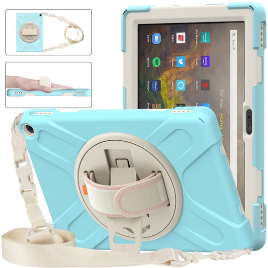 For Amazon Kindle Fire HD 10 2021 Silicone + PC Protective Case with Holder & Shoulder Strap(Ice Blue) - Amazon by buy2fix | Online Shopping UK | buy2fix