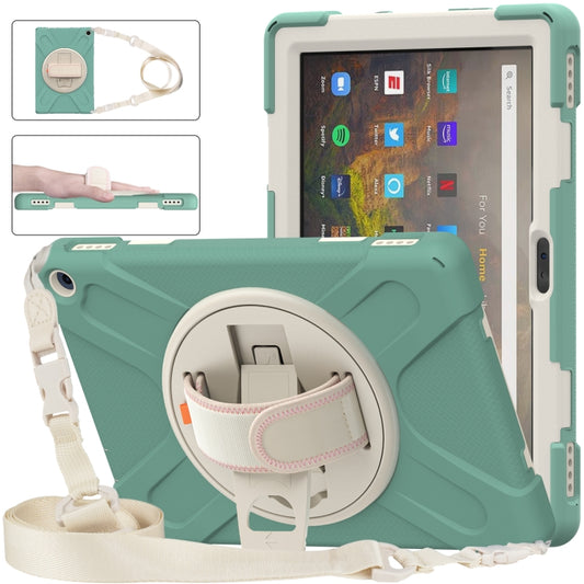 For Amazon Kindle Fire HD 10 2021 Silicone + PC Protective Case with Holder & Shoulder Strap(Emerald Green) - Amazon by buy2fix | Online Shopping UK | buy2fix