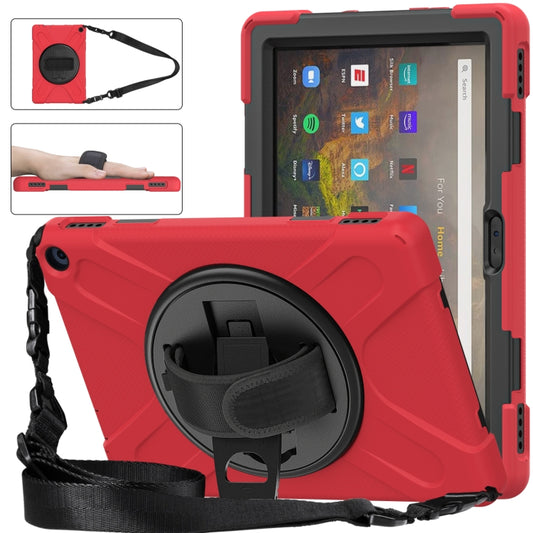 For Amazon Kindle Fire HD 10 2021 Silicone + PC Protective Case with Holder & Shoulder Strap(Red) - Amazon by buy2fix | Online Shopping UK | buy2fix