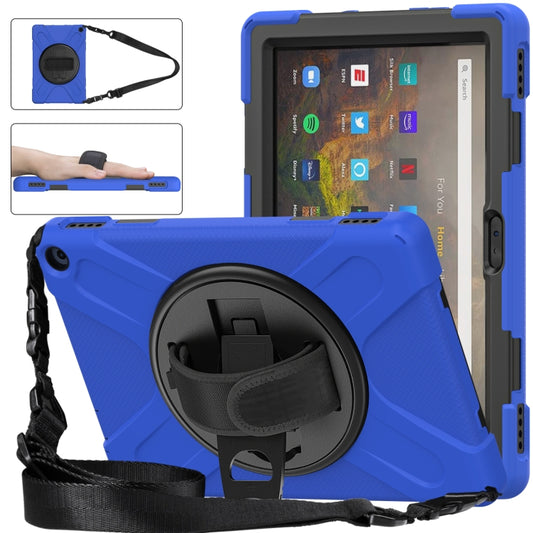 For Amazon Kindle Fire HD 10 2021 Silicone + PC Protective Case with Holder & Shoulder Strap(Blue) - Amazon by buy2fix | Online Shopping UK | buy2fix