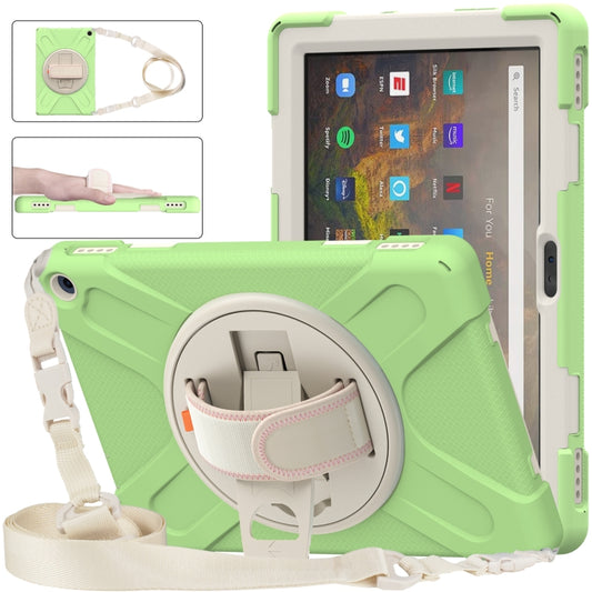 For Amazon Kindle Fire HD 10 2021 Silicone + PC Protective Case with Holder & Shoulder Strap(Matcha Green) - Amazon by buy2fix | Online Shopping UK | buy2fix