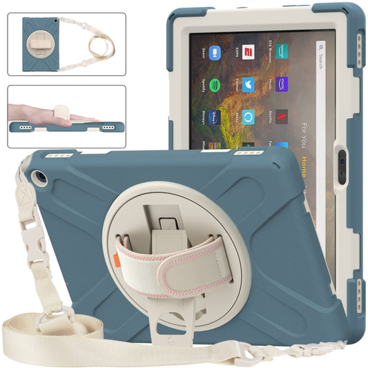 For Amazon Kindle Fire HD 10 2021 Silicone + PC Protective Case with Holder & Shoulder Strap(Cornflower Blue) - Amazon by buy2fix | Online Shopping UK | buy2fix