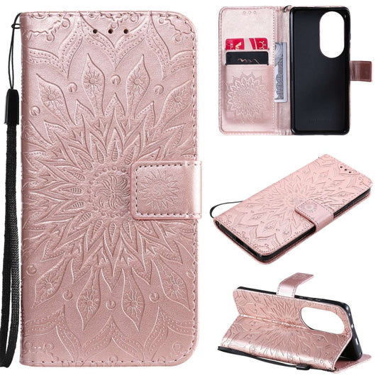 For Huawei P50 Pro Sun Embossing Pattern Horizontal Flip Leather Case with Card Slot & Holder & Wallet & Lanyard(Rose Gold) - Huawei Cases by buy2fix | Online Shopping UK | buy2fix