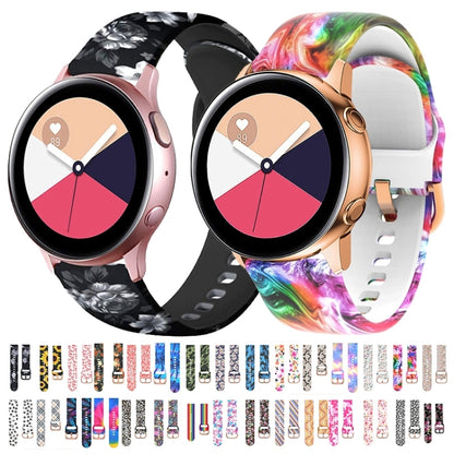 For Samsung Galaxy Watch 42mm Silicone Printing Watch Band(Black Pink Flower) - Watch Bands by buy2fix | Online Shopping UK | buy2fix