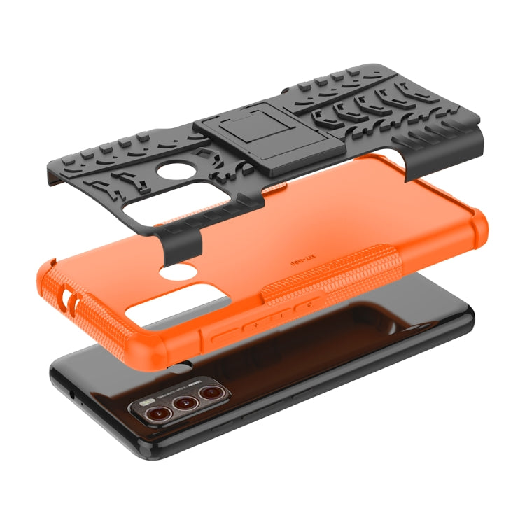 For Motorola Moto G60 Tire Texture Shockproof TPU+PC Protective Case with Holder(Orange) - Motorola Cases by buy2fix | Online Shopping UK | buy2fix