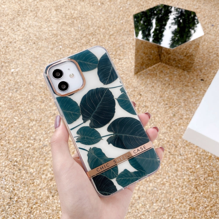 For iPhone 11 Pro High Translucent Electroplating Flower Pattern TPU + PC Shockproof Case (Banana Leaf) - iPhone 11 Pro Cases by buy2fix | Online Shopping UK | buy2fix