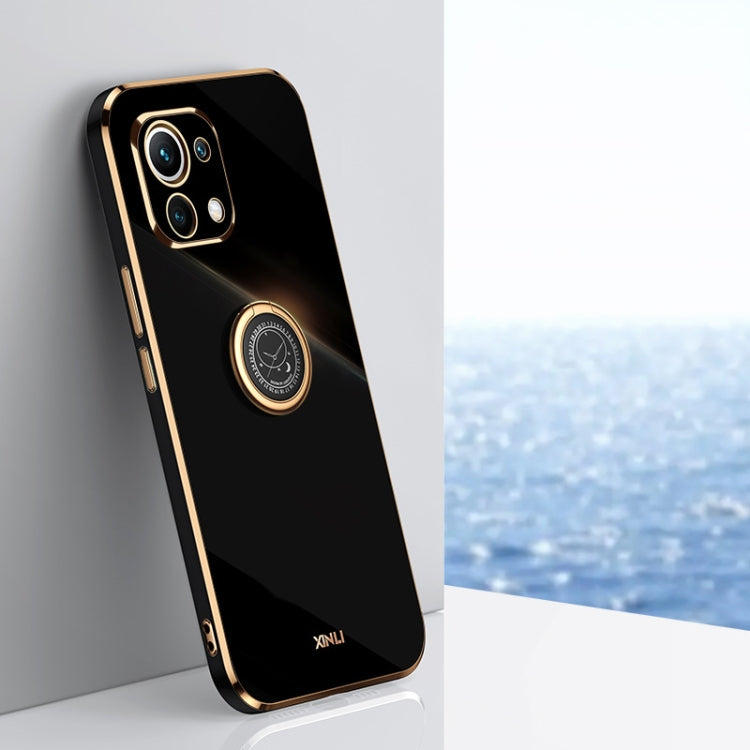 For Xiaomi Mi 11 Lite XINLI Straight 6D Plating Gold Edge TPU Shockproof Case with Ring Holder(Black) - Xiaomi Cases by XINLI | Online Shopping UK | buy2fix