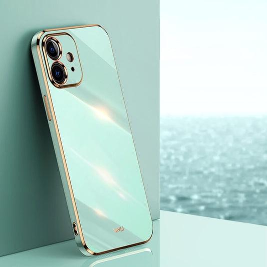 For iPhone 12 XINLI Straight 6D Plating Gold Edge TPU Shockproof Case(Mint Green) - iPhone 12 / 12 Pro Cases by XINLI | Online Shopping UK | buy2fix