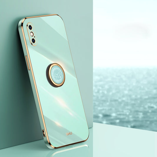 For iPhone X XINLI Straight 6D Plating Gold Edge TPU Shockproof Case with Ring Holder(Mint Green) - More iPhone Cases by XINLI | Online Shopping UK | buy2fix