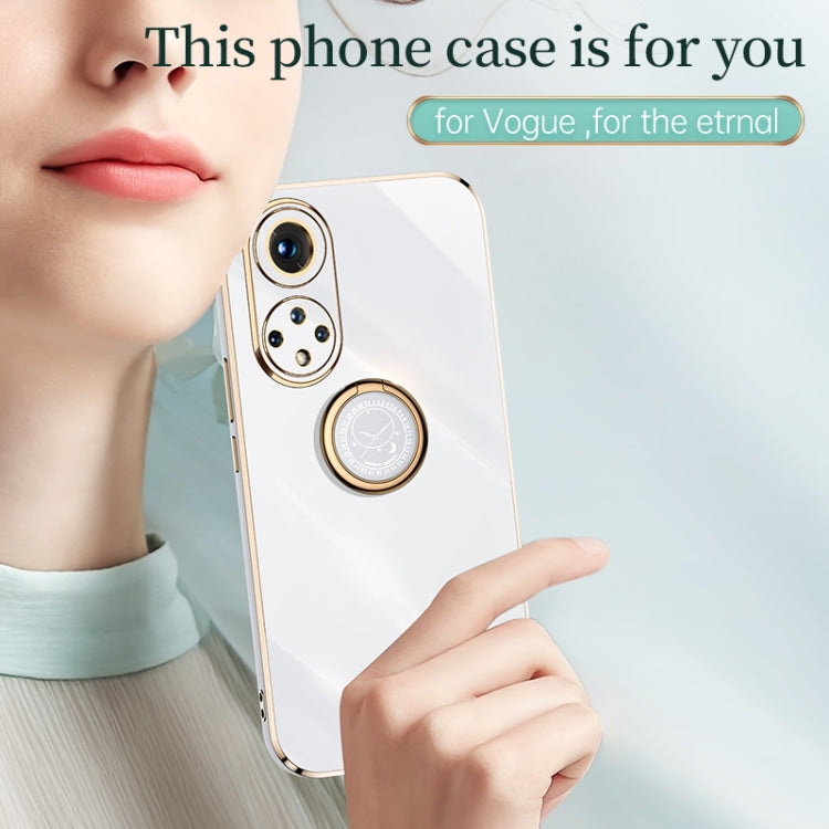 For Honor 50 XINLI Straight Edge 6D Electroplate TPU Phone Case with Ring Holder(Mint Green) - Honor Cases by XINLI | Online Shopping UK | buy2fix