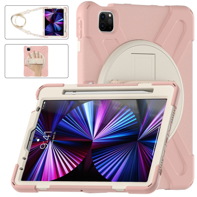 For iPad Pro 11 2022 / 2021 / 2020 / 2018 Silicone + PC Protective Tablet Case with Holder & Shoulder Strap(Cherry Blossom Pink) - iPad Pro 11 (2022/2021) Cases by buy2fix | Online Shopping UK | buy2fix