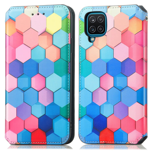 For Samsung Galaxy A12 Colorful Magnetic Horizontal Flip PU Leather Case with Holder & Card Slot & Wallet(Colorful Cube) - Galaxy Phone Cases by buy2fix | Online Shopping UK | buy2fix