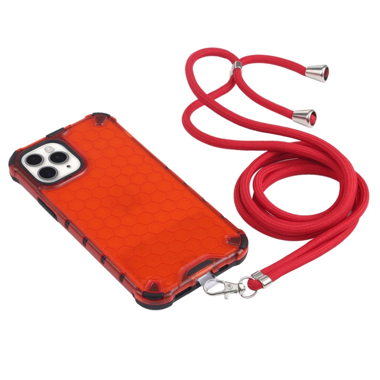 For iPhone 11 Pro Shockproof Honeycomb PC + TPU Case with Neck Lanyard (Red) - iPhone 11 Pro Cases by buy2fix | Online Shopping UK | buy2fix