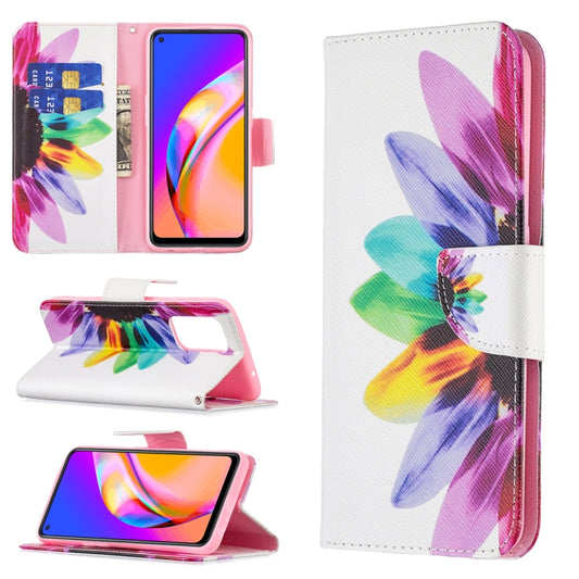 For OPPO A94 5G / Reno5 Z 5G / F19 Pro+ Colored Drawing Pattern Horizontal Flip Leather Case with Holder & Card Slots & Wallet(Sun Flower) - OPPO Cases by buy2fix | Online Shopping UK | buy2fix