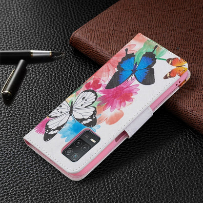 For OPPO Realme 8 5G / Realme V13 Colored Drawing Pattern Horizontal Flip Leather Case with Holder & Card Slots & Wallet(Butterflies) - Realme Cases by buy2fix | Online Shopping UK | buy2fix