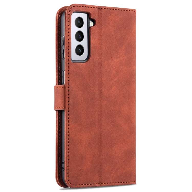 For Samsung Galaxy S21 FE 5G AZNS Skin Feel Calf Texture Horizontal Flip Leather Case with Card Slots & Holder & Wallet(Brown) - Galaxy Phone Cases by AZNS | Online Shopping UK | buy2fix