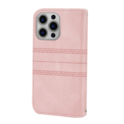 For iPhone 13 Pro Embossed Striped Magnetic Buckle PU + TPU Horizontal Flip Leather Case with Holder & Card Slot & Wallet & Photo Frame & Sling (Pink) - iPhone 13 Pro Cases by buy2fix | Online Shopping UK | buy2fix