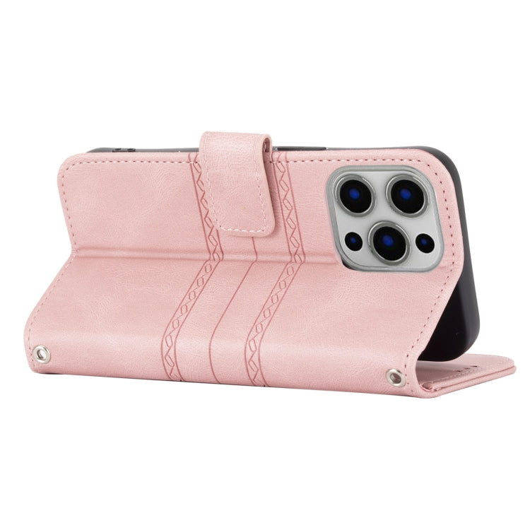 For iPhone 13 Pro Embossed Striped Magnetic Buckle PU + TPU Horizontal Flip Leather Case with Holder & Card Slot & Wallet & Photo Frame & Sling (Pink) - iPhone 13 Pro Cases by buy2fix | Online Shopping UK | buy2fix