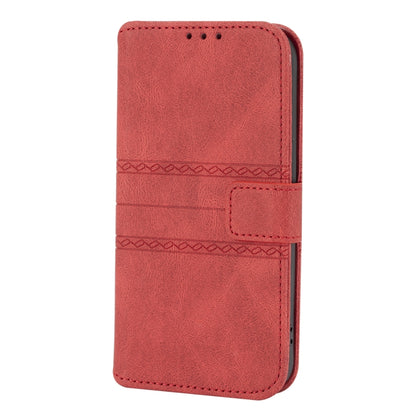 For iPhone 13 Pro Max Embossed Striped Magnetic Buckle PU + TPU Horizontal Flip Leather Case with Holder & Card Slot & Wallet & Photo Frame & Sling (Red) - iPhone 13 Pro Max Cases by buy2fix | Online Shopping UK | buy2fix