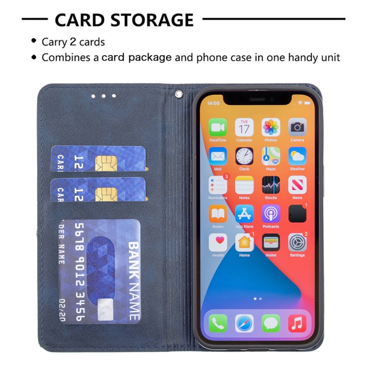 For iPhone 13 Pro Max Rhombus Texture Horizontal Flip Magnetic Leather Case with Holder & Card Slots (Blue) - iPhone 13 Pro Max Cases by buy2fix | Online Shopping UK | buy2fix