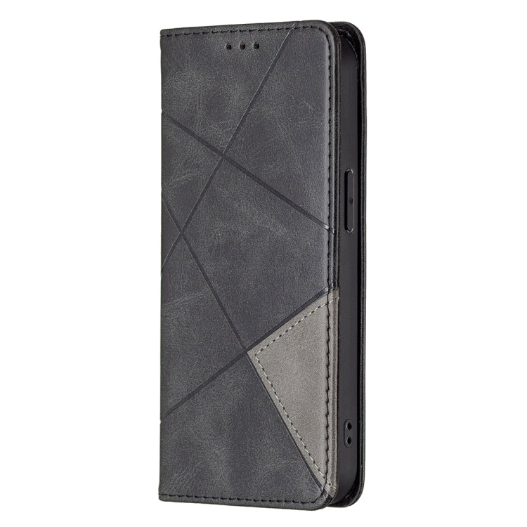 For iPhone 13 Pro Max Rhombus Texture Horizontal Flip Magnetic Leather Case with Holder & Card Slots (Black) - iPhone 13 Pro Max Cases by buy2fix | Online Shopping UK | buy2fix