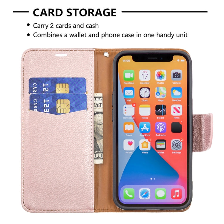 For iPhone 13 Litchi Texture Pure Color Horizontal Flip Leather Case with Holder & Card Slots & Wallet & Lanyard(Rose Gold) - iPhone 13 Cases by buy2fix | Online Shopping UK | buy2fix