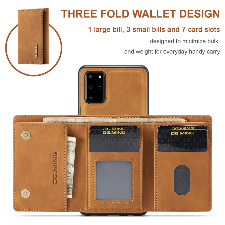 For Samsung Galaxy S20+ DG.MING M1 Series 3-Fold Multi Card Wallet  Back Cover Shockproof Case with Holder Function(Brown) - Galaxy Phone Cases by DG.MING | Online Shopping UK | buy2fix