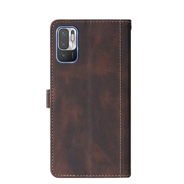 For Xiaomi Poco M3 Pro 5G Stitching Skin Feel Magnetic Buckle Horizontal Flip PU Leather Case with Holder & Card Slots & Wallet(Brown) - Xiaomi Cases by buy2fix | Online Shopping UK | buy2fix