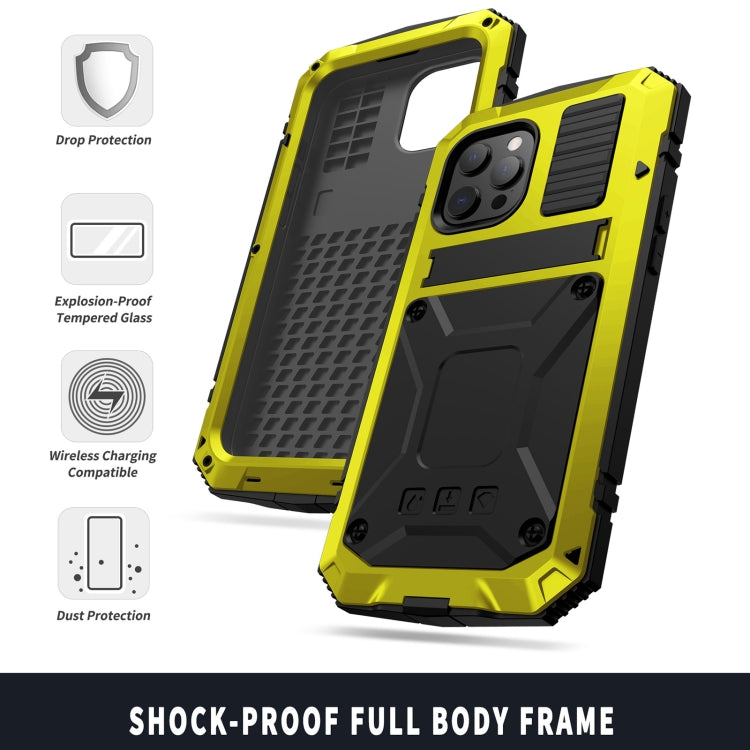 For iPhone 13 Pro Max R-JUST Shockproof Waterproof Dust-proof Metal + Silicone Protective Case with Holder (Yellow) - iPhone 13 Pro Max Cases by R-JUST | Online Shopping UK | buy2fix