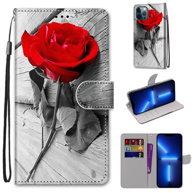 For iPhone 13 Pro Max Coloured Drawing Cross Texture Horizontal Flip PU Leather Case with Holder & Card Slots & Wallet & Lanyard (B10 Wood Red Rose) - iPhone 13 Pro Max Cases by buy2fix | Online Shopping UK | buy2fix