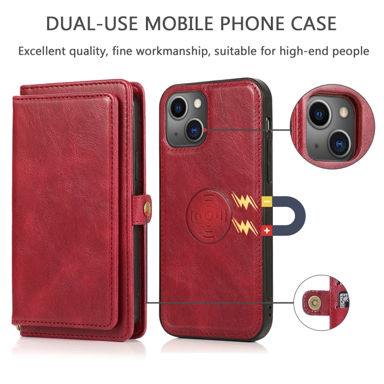 For iPhone 13 Pro Strong Magnetic Detachable Horizontal Flip Leather Case with Card Slots & Wallet (Red) - iPhone 13 Pro Cases by buy2fix | Online Shopping UK | buy2fix