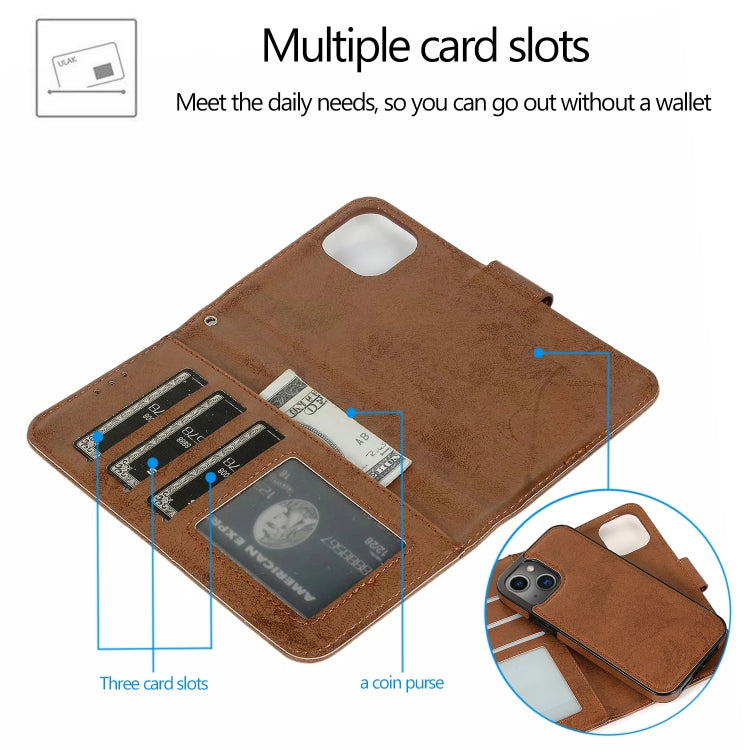 For iPhone 13 Pro Retro 2 in 1 Detachable Horizontal Flip Leather Case with Card Slots & Wallet (Brown) - iPhone 13 Pro Cases by buy2fix | Online Shopping UK | buy2fix