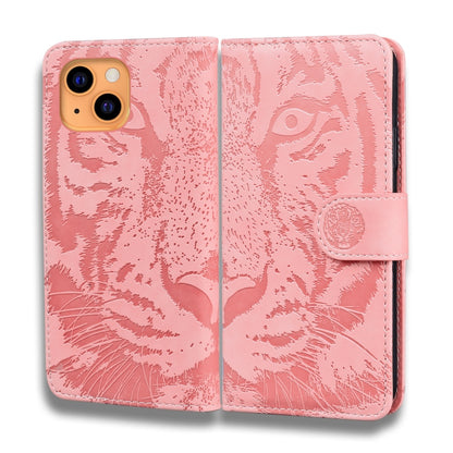 For iPhone 13 Tiger Embossing Pattern Horizontal Flip Leather Case with Holder & Card Slots & Wallet(Pink) - iPhone 13 Cases by buy2fix | Online Shopping UK | buy2fix