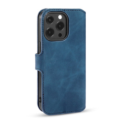 For iPhone 13 Pro DG.MING Retro Oil Side Horizontal Flip Leather Case with Holder & Card Slots & Wallet (Blue) - iPhone 13 Pro Cases by DG.MING | Online Shopping UK | buy2fix