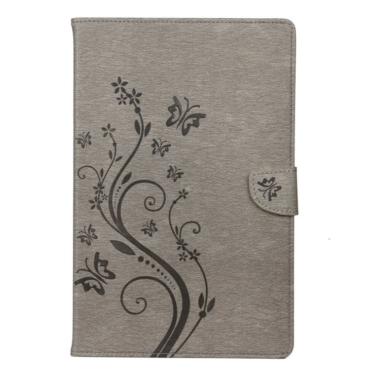 For Samsung Galaxy Tab S6 Lite / P610 Butterfly Flower Embossing Pattern Horizontal Flip Leather Case with Holder & Card Slots & Wallet(Grey) - Tab S6 Lite P610 / P615 by buy2fix | Online Shopping UK | buy2fix