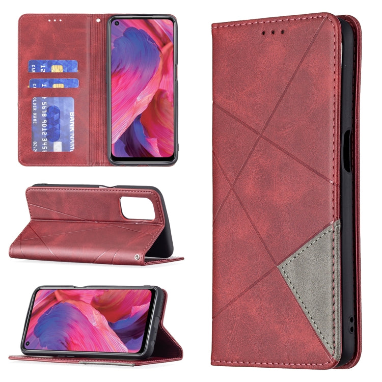 For OPPO A74 5G / A93 5G / A54 5G Rhombus Texture Horizontal Flip Magnetic Leather Case with Holder & Card Slots(Red) - OPPO Cases by buy2fix | Online Shopping UK | buy2fix