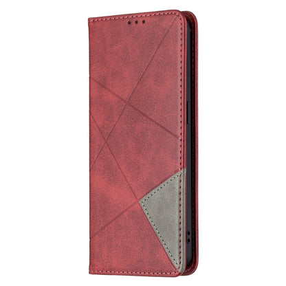 For OPPO Reno6 Rhombus Texture Horizontal Flip Magnetic Leather Case with Holder & Card Slots(Red) - OPPO Cases by buy2fix | Online Shopping UK | buy2fix