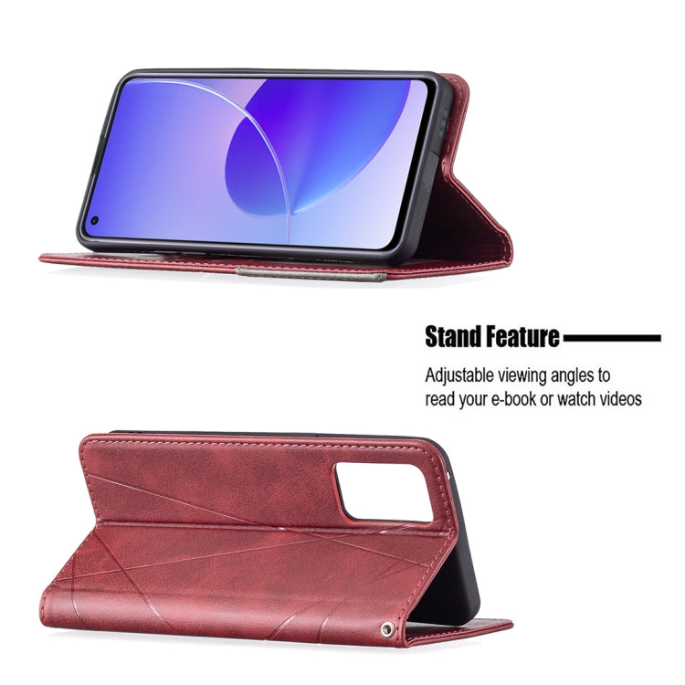 For OPPO Reno6 Rhombus Texture Horizontal Flip Magnetic Leather Case with Holder & Card Slots(Red) - OPPO Cases by buy2fix | Online Shopping UK | buy2fix